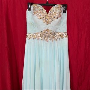 SHERRI HILL Baby Blue w/ Sparkly Gold Accents PROM Dress